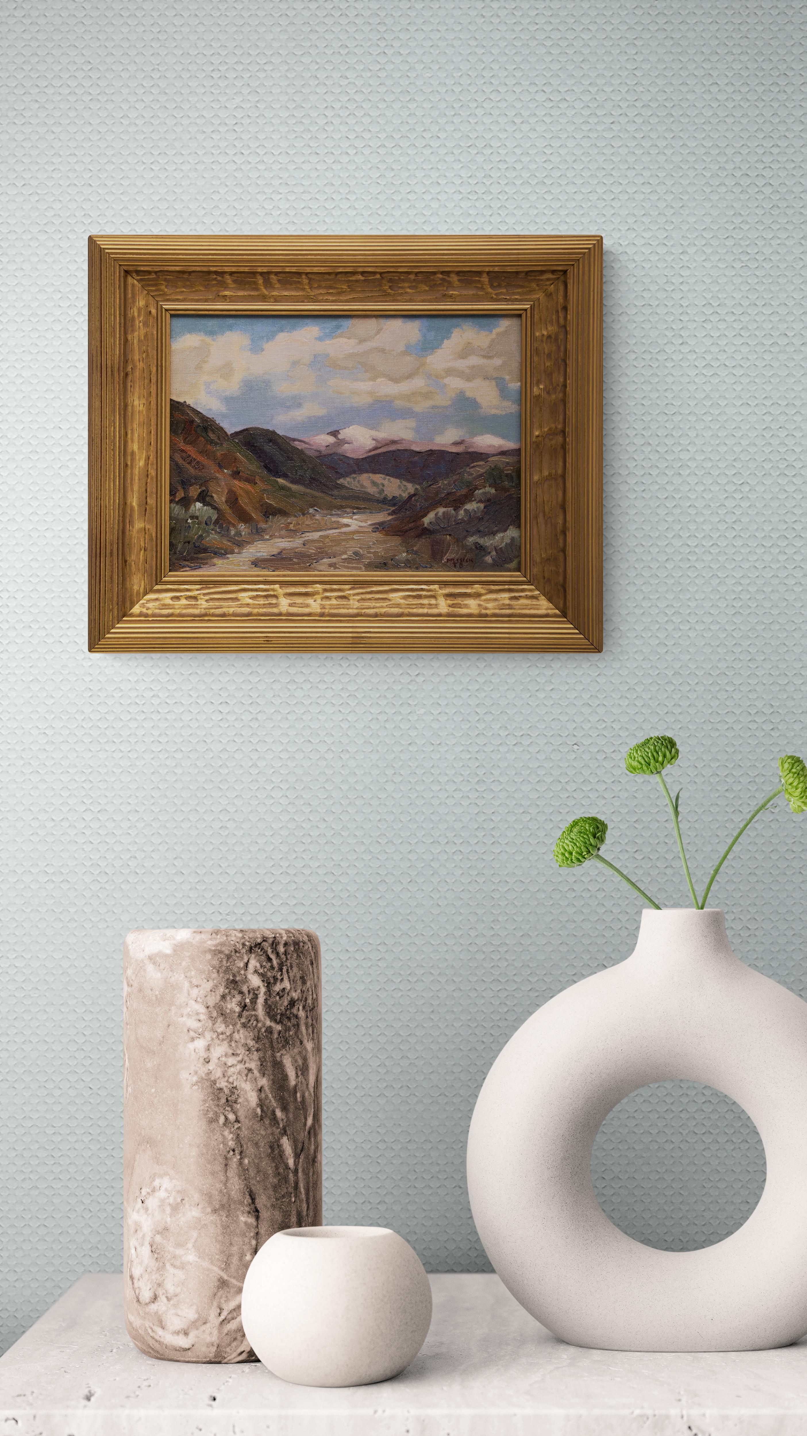 1940s Western Mountain Landscape Oil Painting - Picos nevados, Oeste americano en venta 5