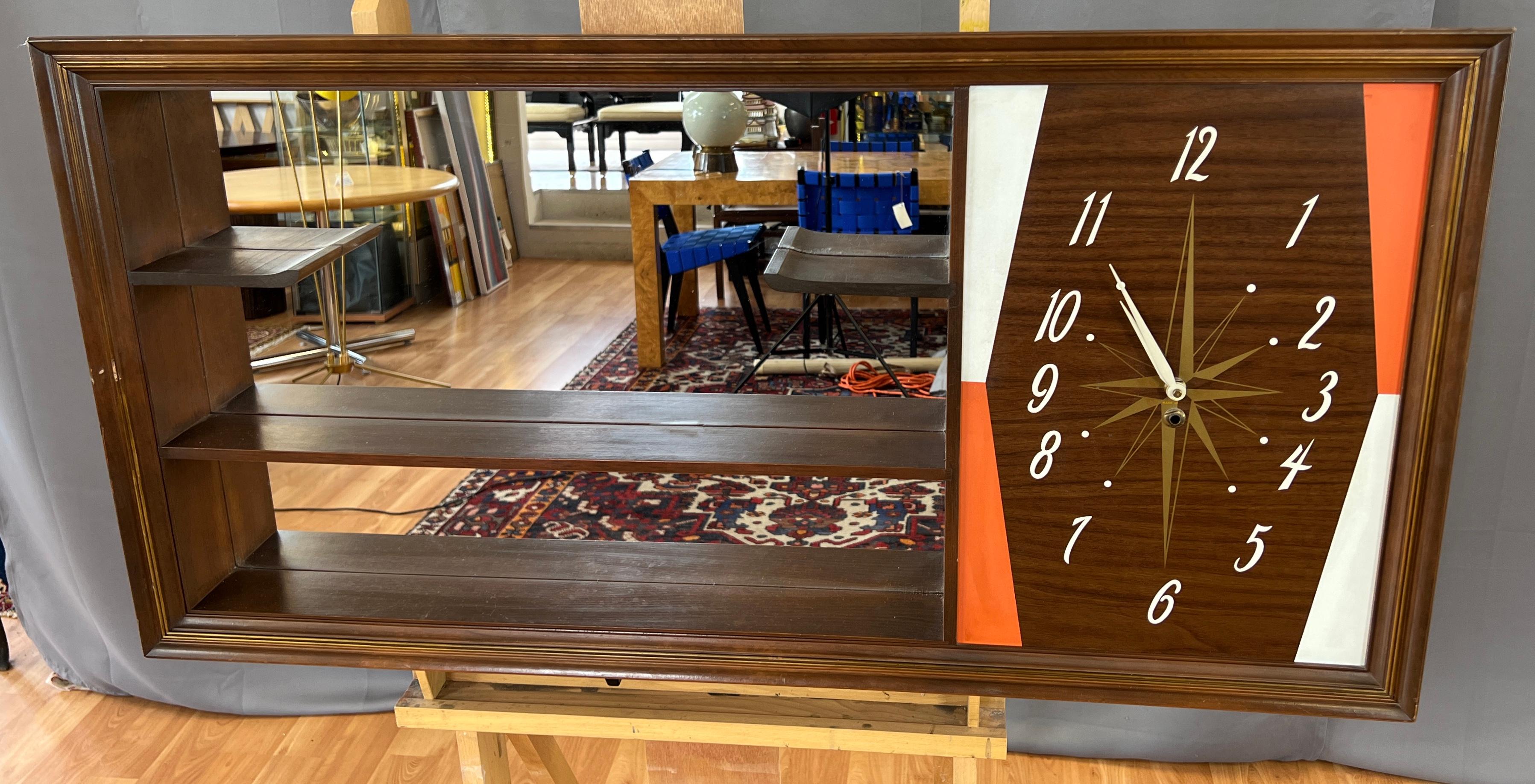 Mid-Century Modern Turner Mfg. Co. Walnut Mirrored Curio Shelf Wall Clock, 1960s