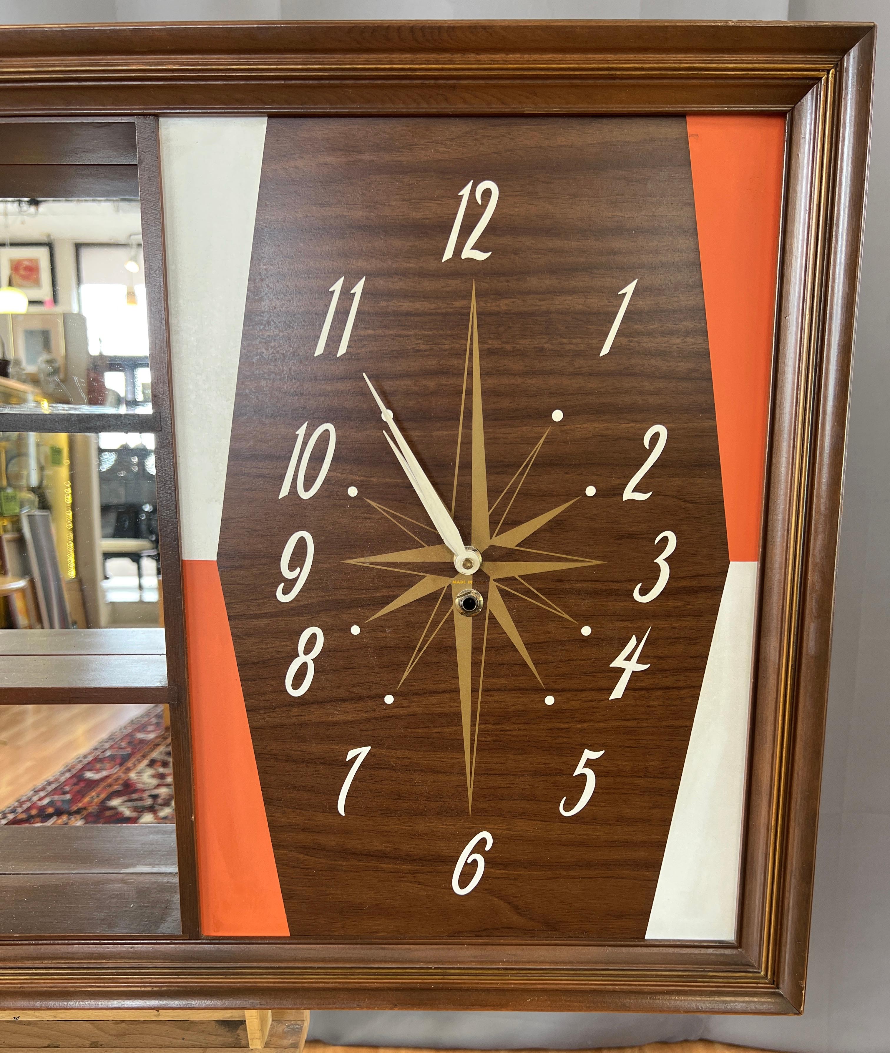 Metal Turner Mfg. Co. Walnut Mirrored Curio Shelf Wall Clock, 1960s