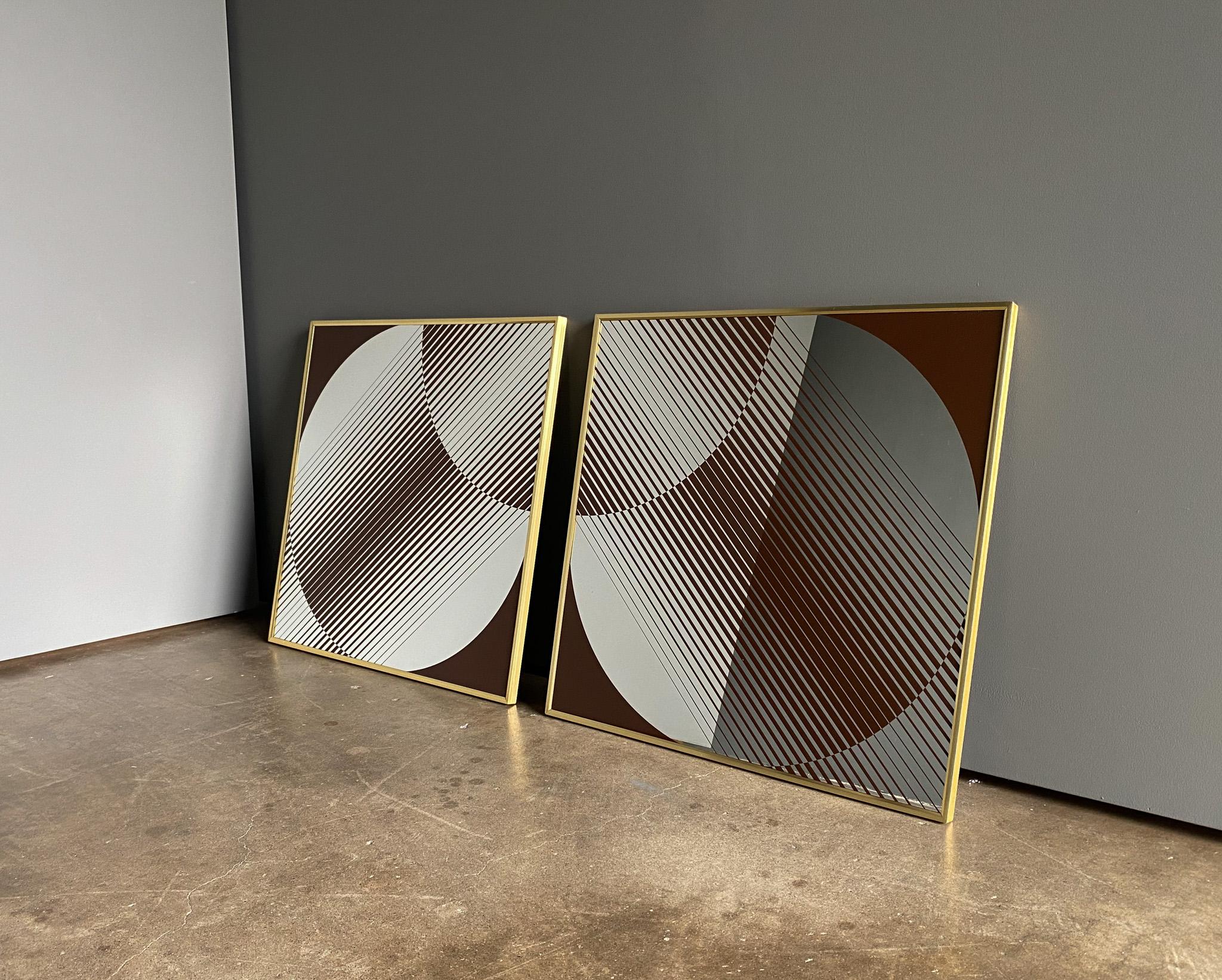 Turner Op Art Abstract Wall Mirrors, United States, 1970's.  The listed price is for the pair.  