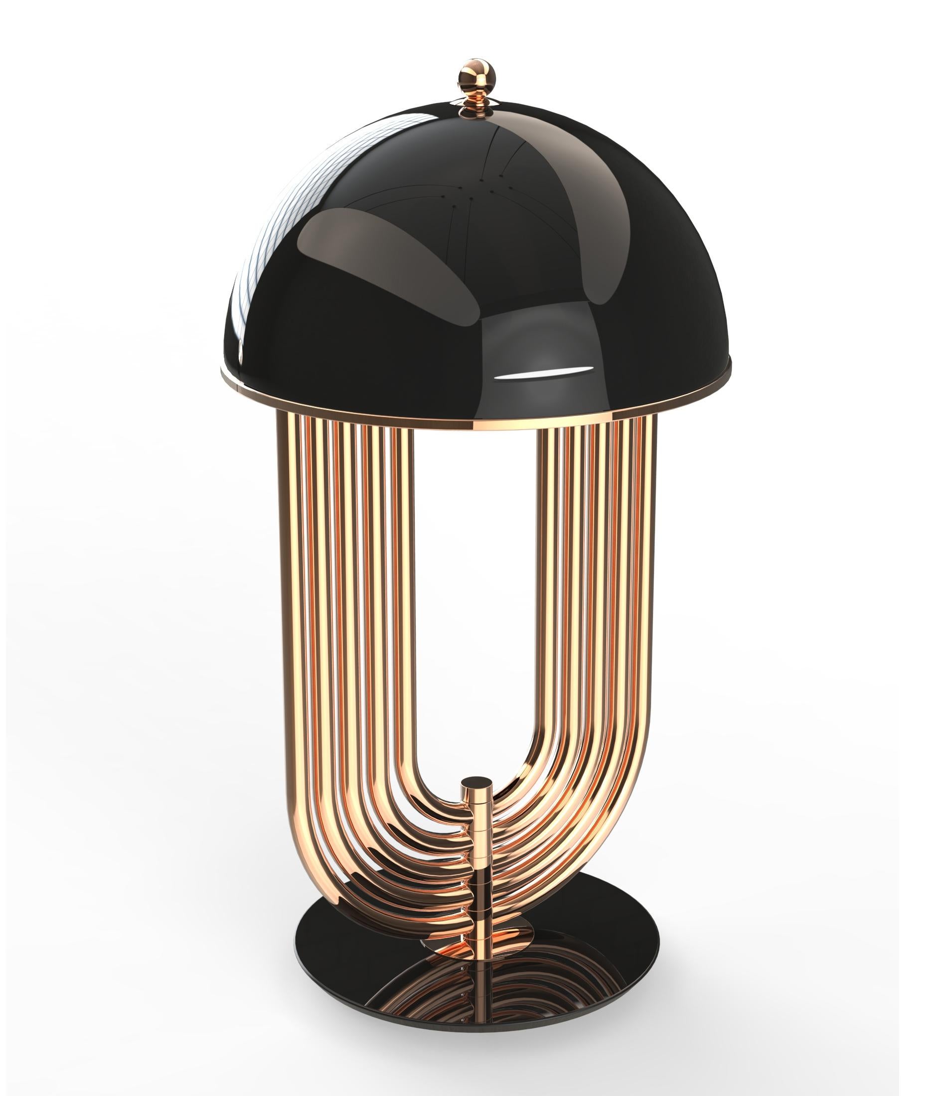 Mid-Century Modern Turner Table Lamp in Brass with White Details
