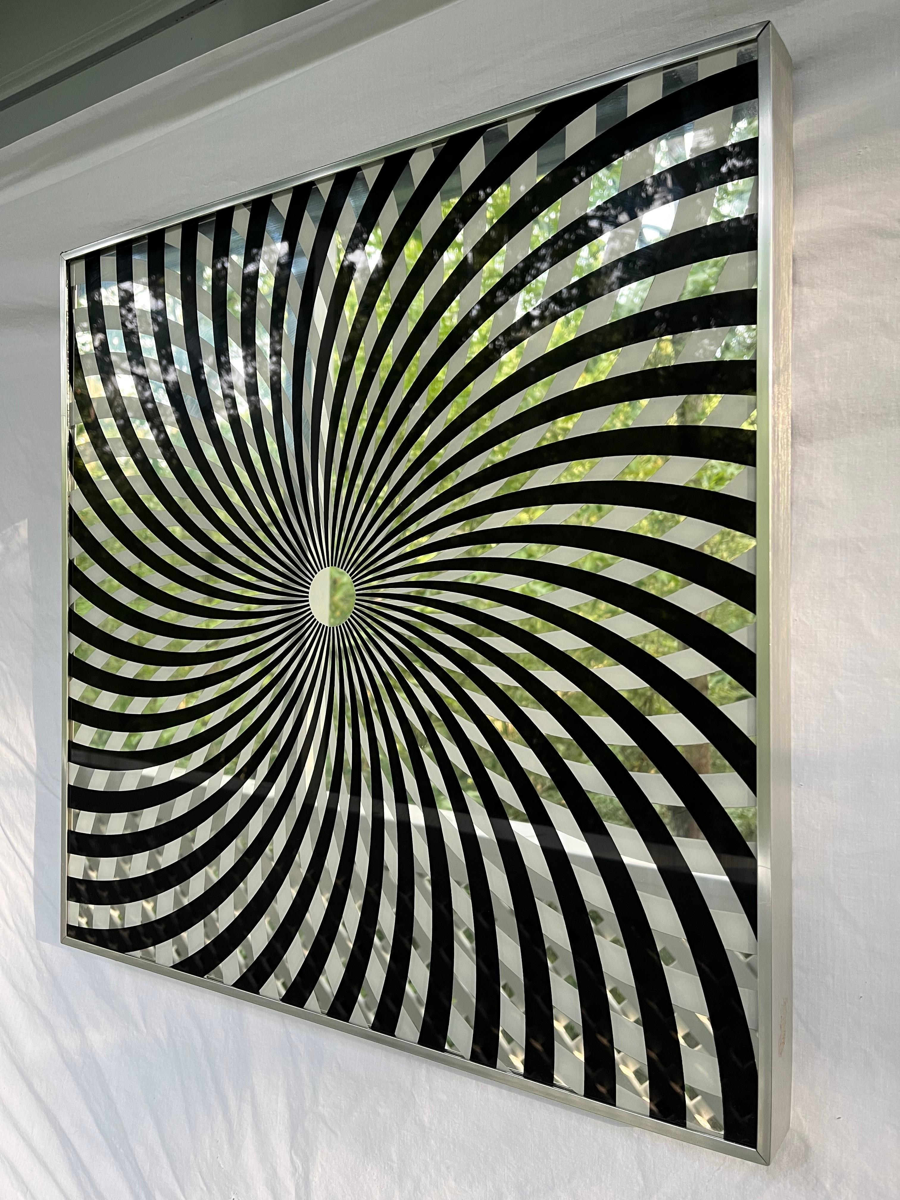 American Turner Vintage Op Art Black and White Pinwheel Pop Art Mirror in Aluminum Frame