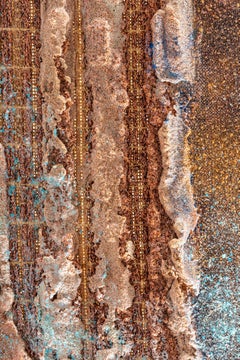 One of a Kind Brushed Stainless Steel Table With Hand Painted Inset Panel