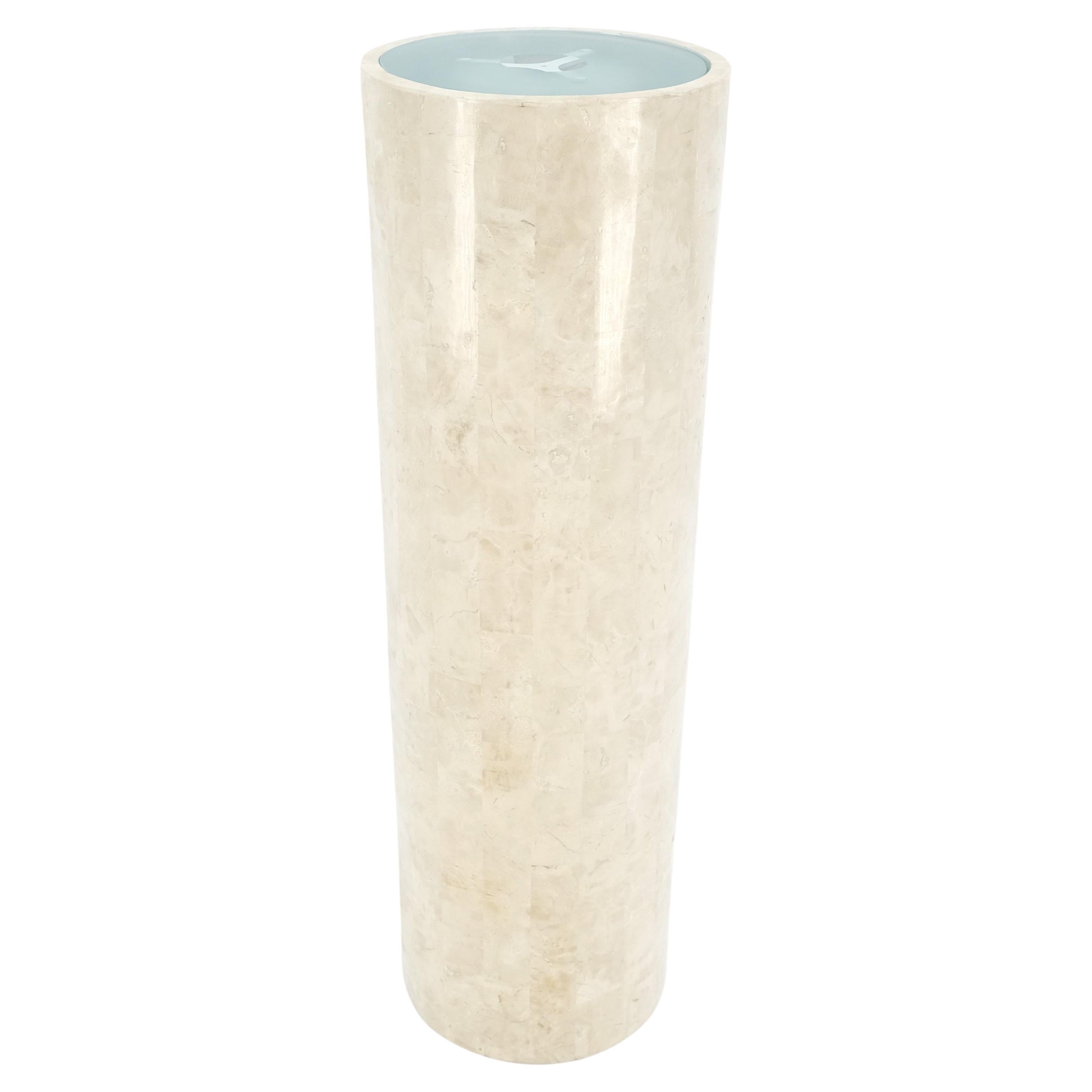 Turning Top Lighted Electrified Tessellated Marble Round Pedestal Stand MINT! For Sale