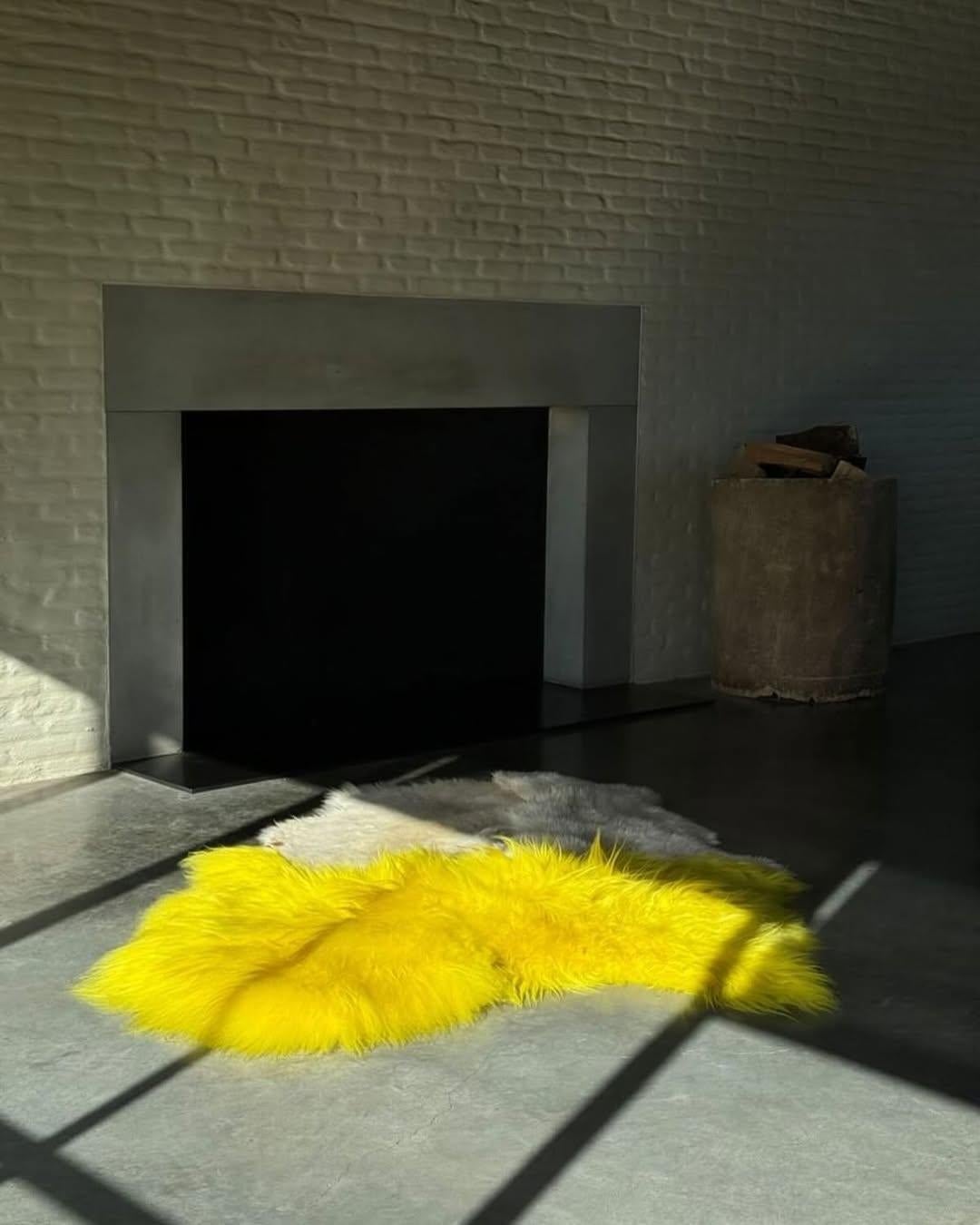 Organic Shape Hand-Dyed Turqoise & Cognac European Sheepskin Rug by Carine Boxy For Sale 9