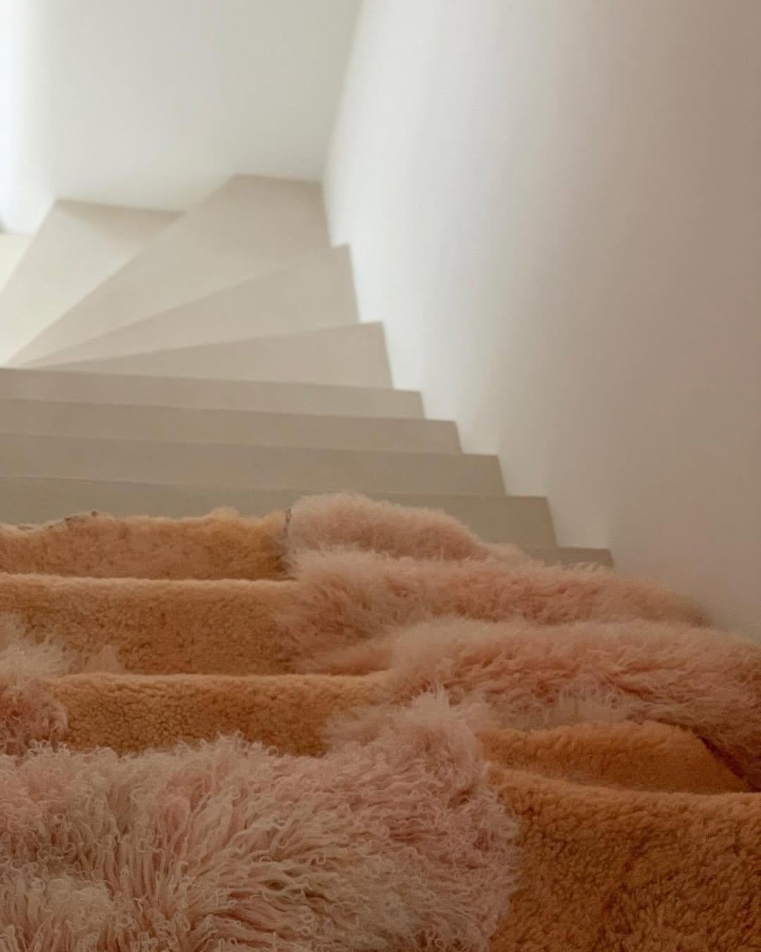 Organic Shape Hand-Dyed Turqoise & Cognac European Sheepskin Rug by Carine Boxy For Sale 10