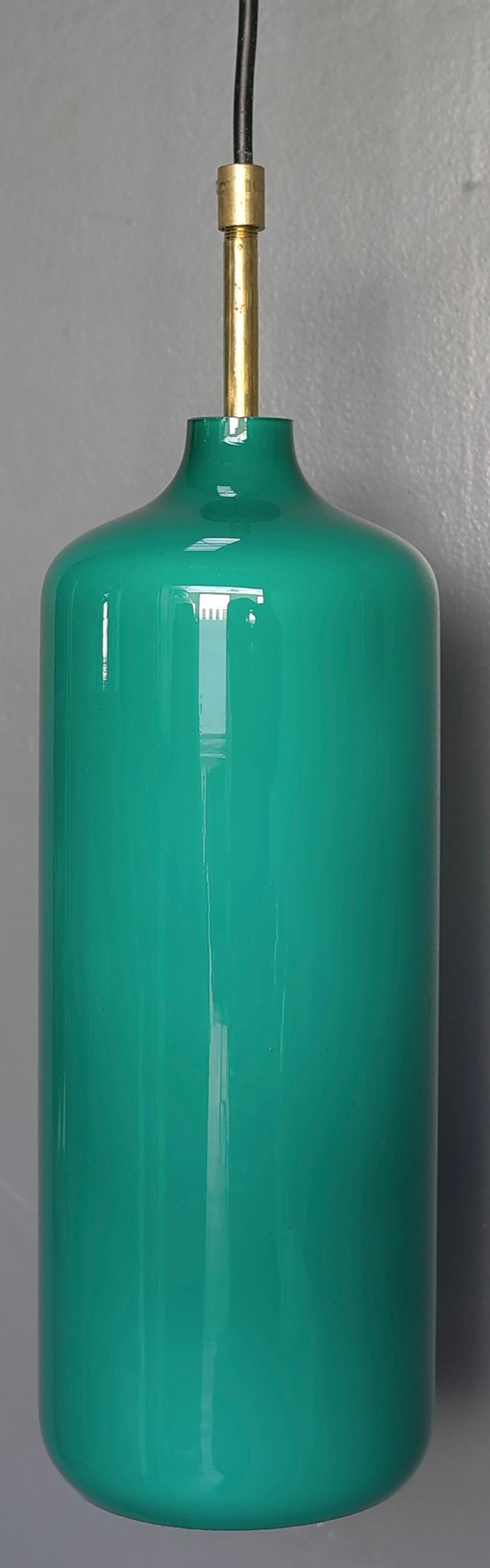 6x Turqoise Glass Cilinder Pendant Lamps by Uno & Östen Kristiansson Sweden 1960 For Sale 4