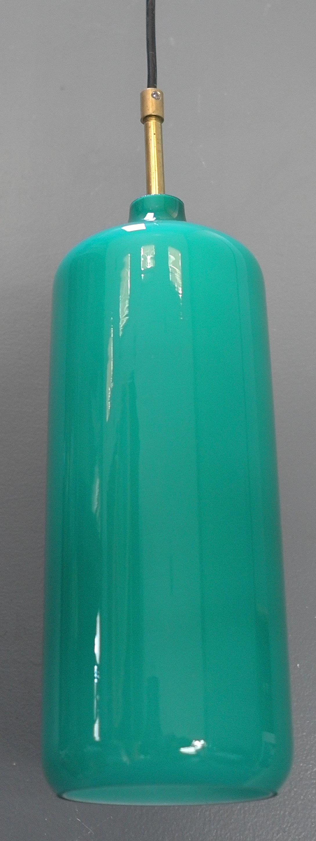 6x Turqoise Glass Cilinder Pendant Lamps by Uno & Östen Kristiansson Sweden 1960 For Sale 3