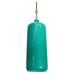 6x Lampes pendantes cylindriques en verre turquoise par Uno & Östen Kristiansson Suède 1960