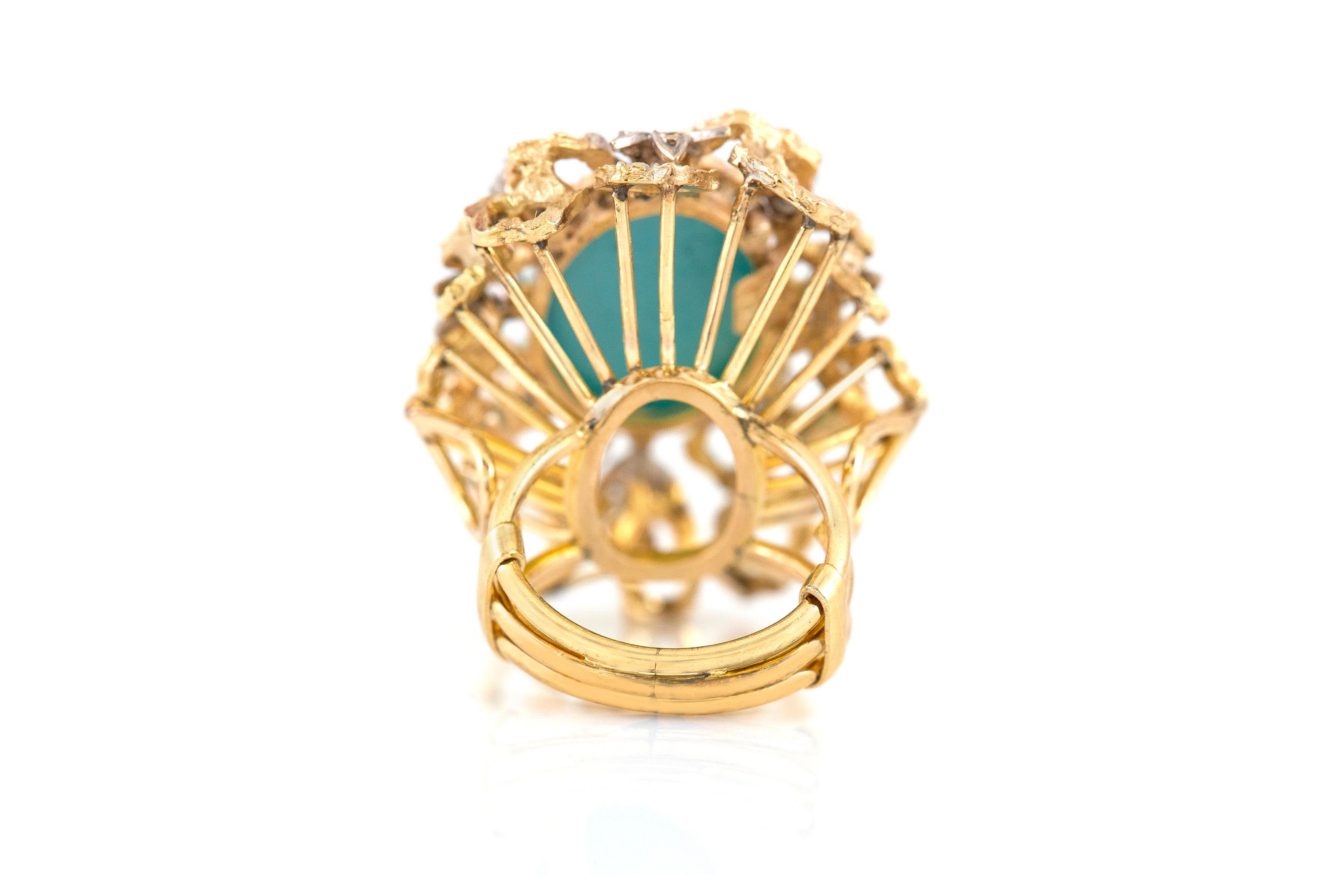 Turquoise 14 Karat with Diamonds and Open Squares In Excellent Condition For Sale In New York, NY