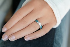 Turqouise Vitreous Enamel Ring 18k White Gold 0, 5ct Solitaire 10 diamonds total