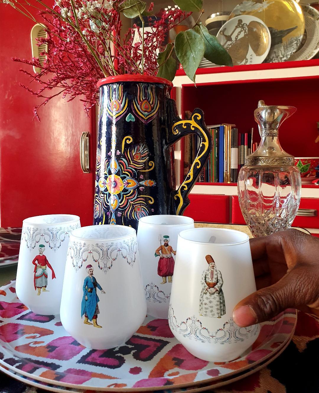 Our unusual table is completed with these wonderful glasses representing ottoman caracthers.