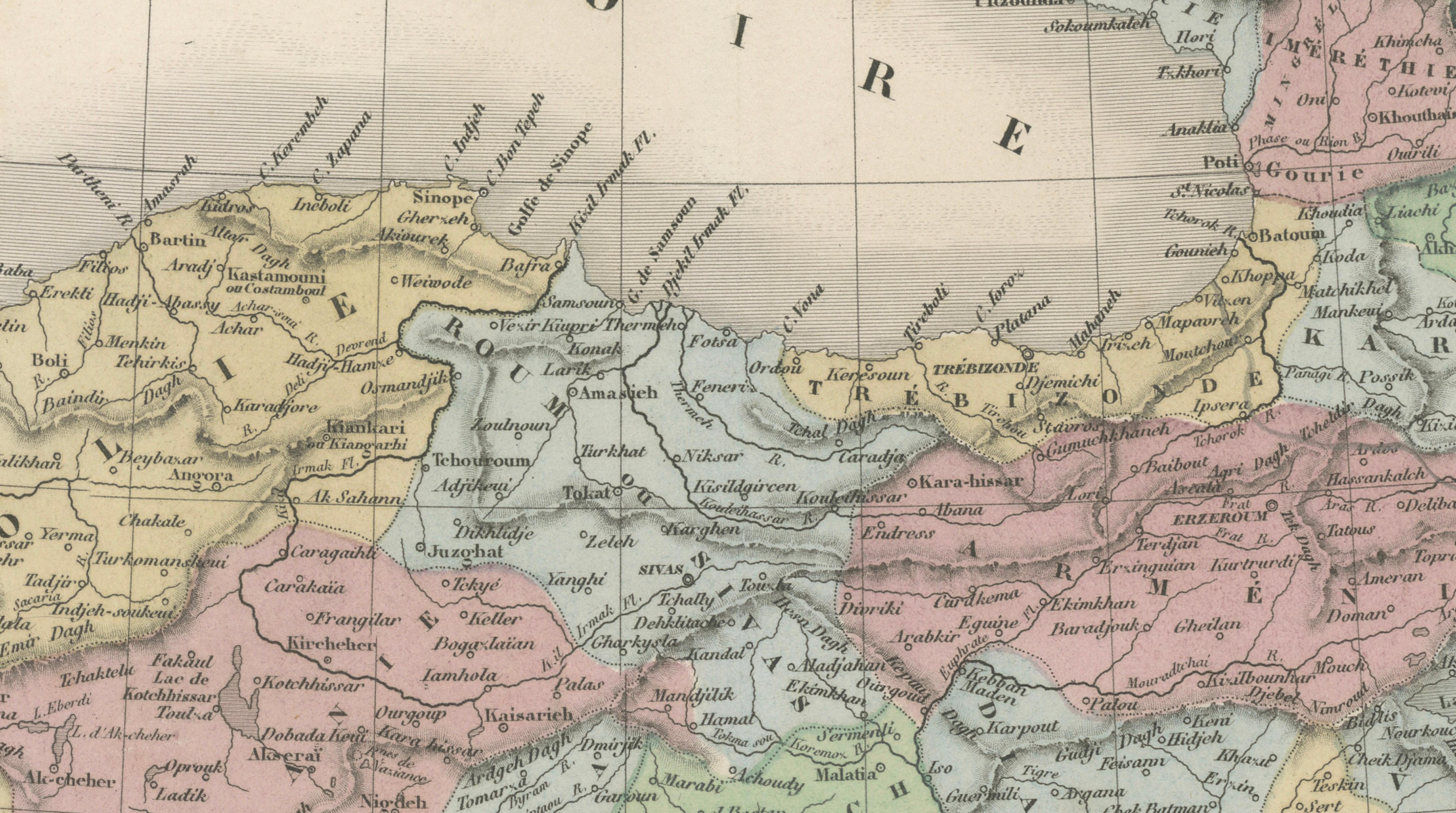 Turquie d’Asie et les Provinces du Caucase Map, Ottoman Empire 1873