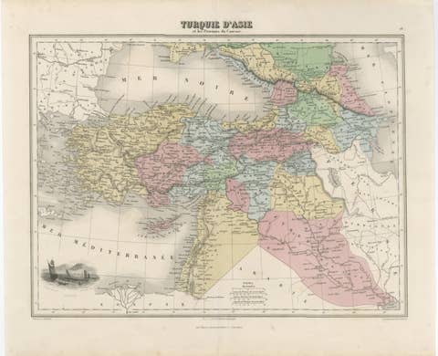 Turquie d’Asie et les Provinces du Caucase Map, Ottoman Empire 1873