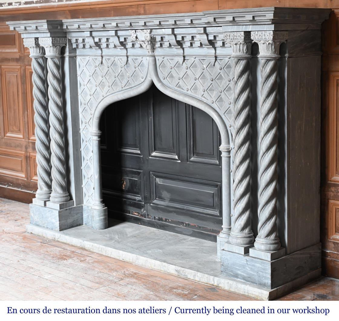 Turquin marble fireplace in neo-Gothic style For Sale 3
