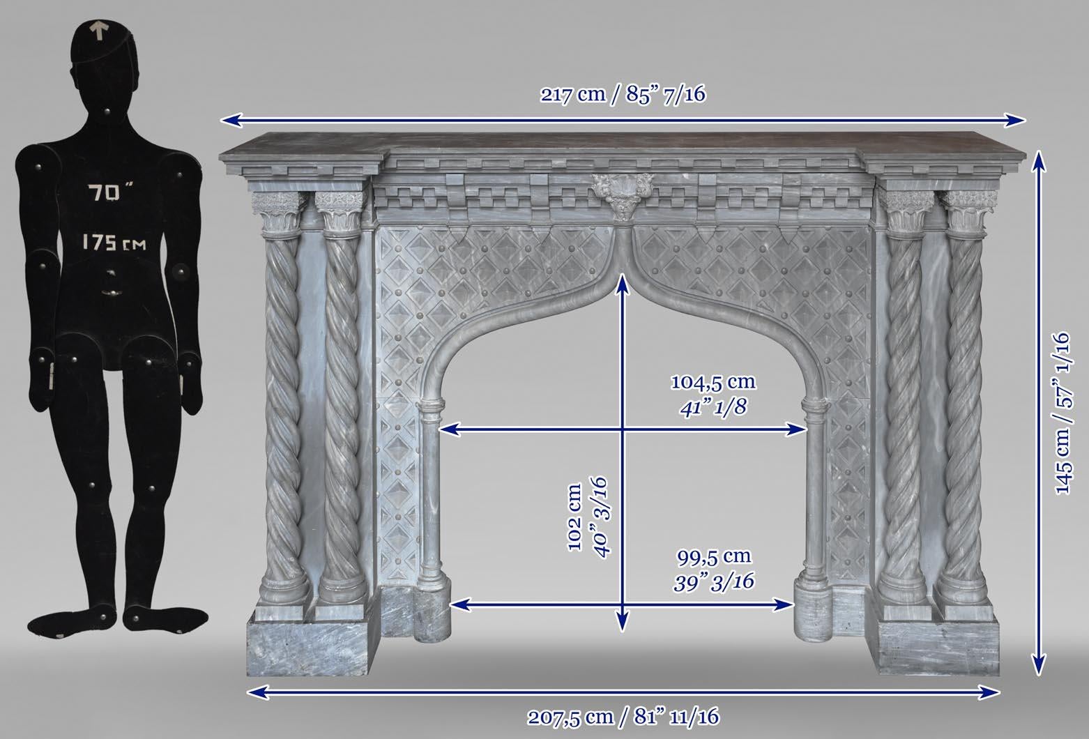 Turquin marble fireplace in neo-Gothic style For Sale 5