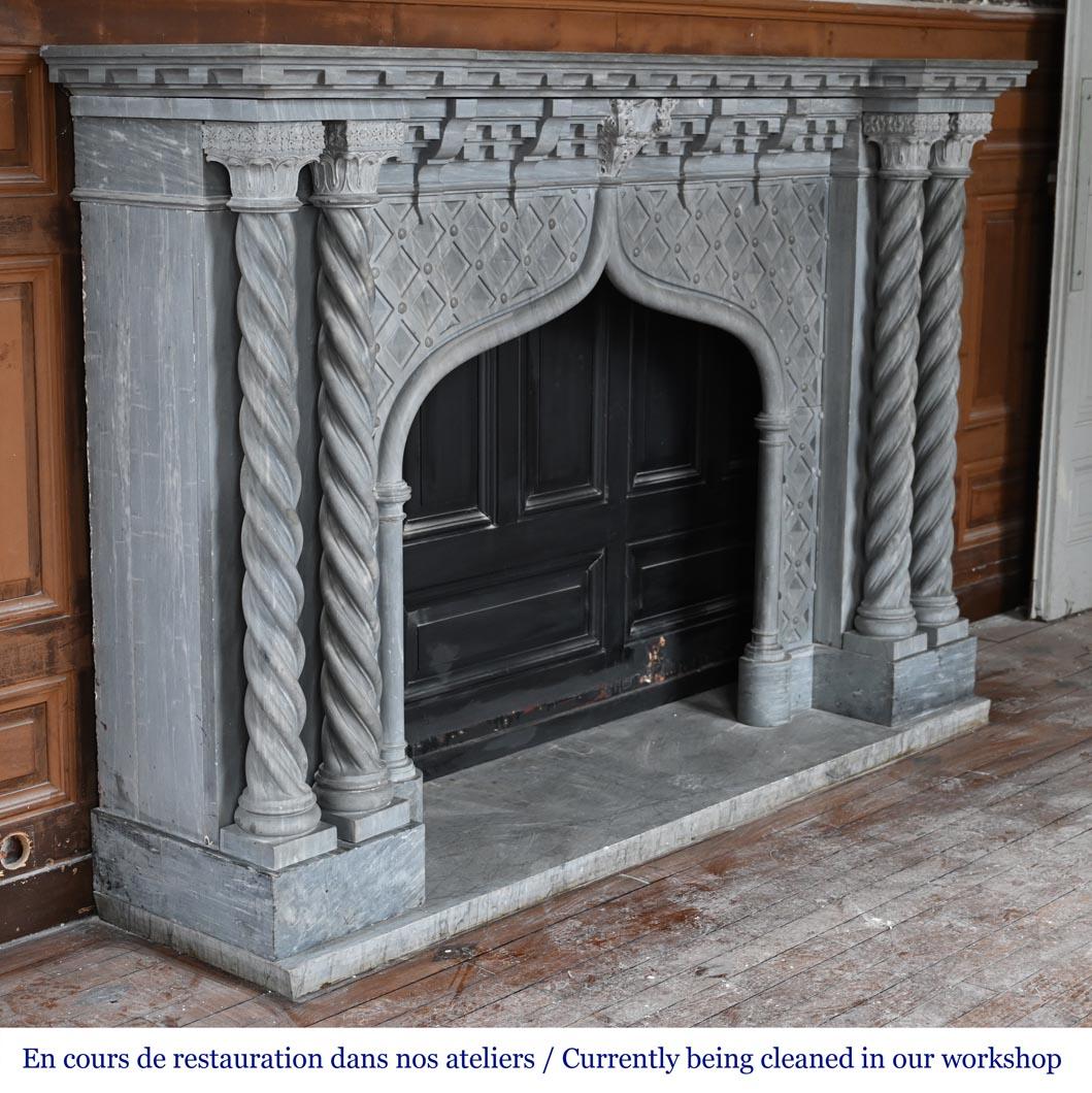 Mid-19th Century Turquin marble fireplace in neo-Gothic style