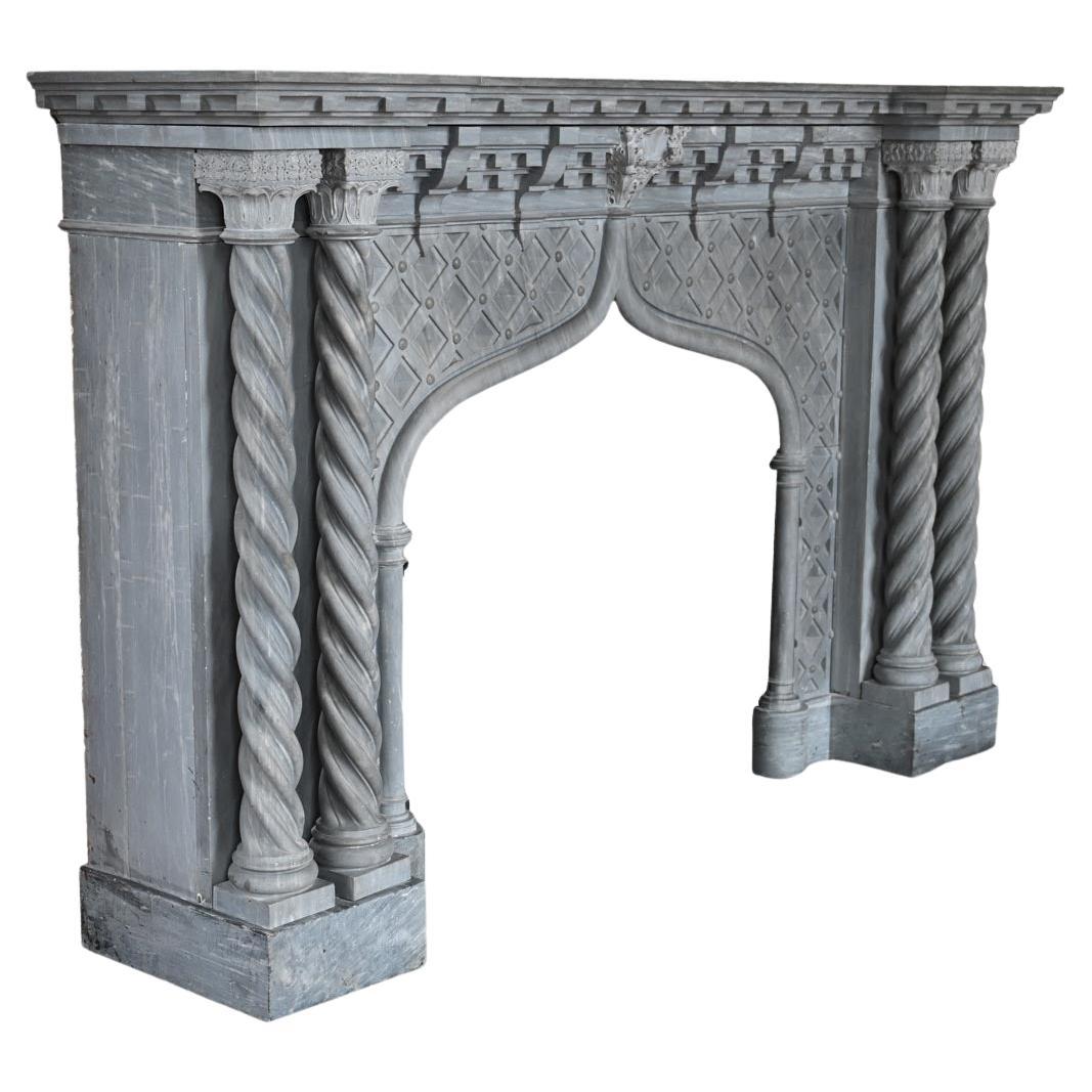 Turquin marble fireplace in neo-Gothic style For Sale