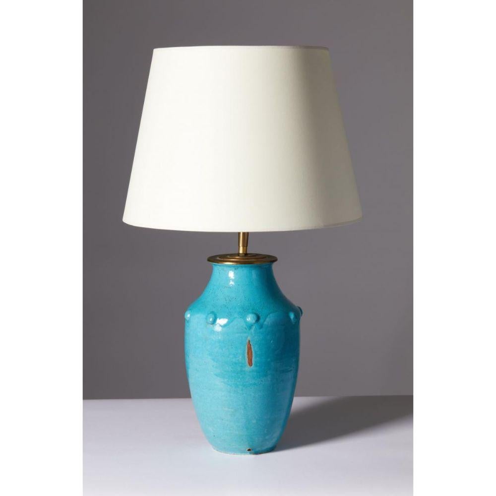 Modern Turquiose Glazed Ceramic Table Lamp by Primavera le Printemps, circa 1930 For Sale