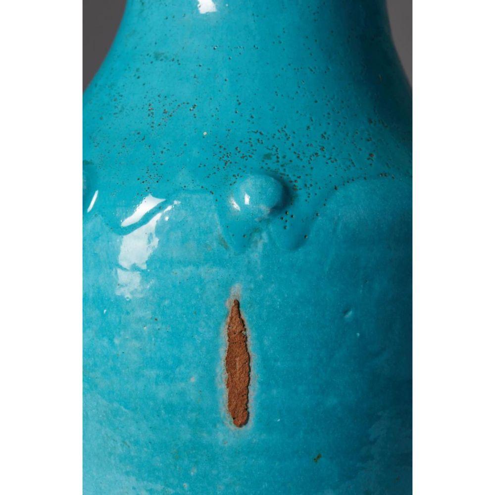 Vernissé Lampe de table en céramique émaillée turquoise par Primavera le Printemps, vers 1930 en vente