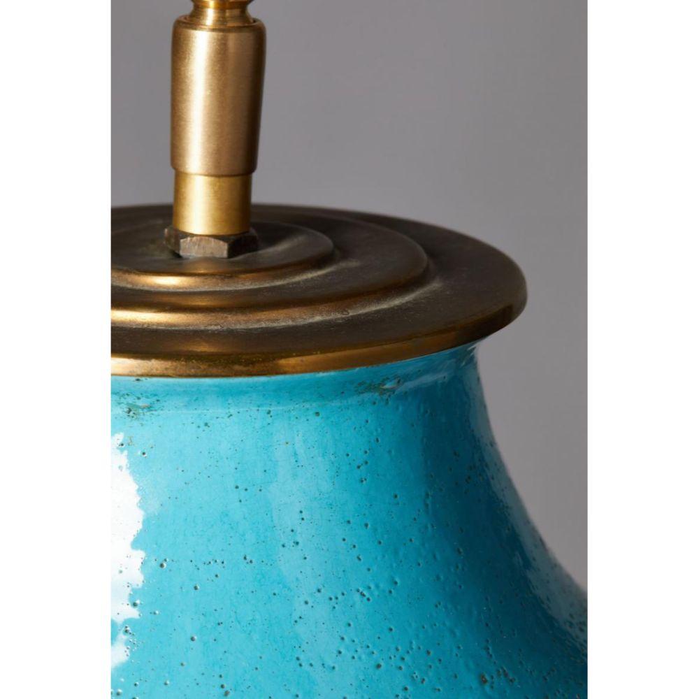 Turquiose Glazed Ceramic Table Lamp by Primavera le Printemps, circa 1930 For Sale 3