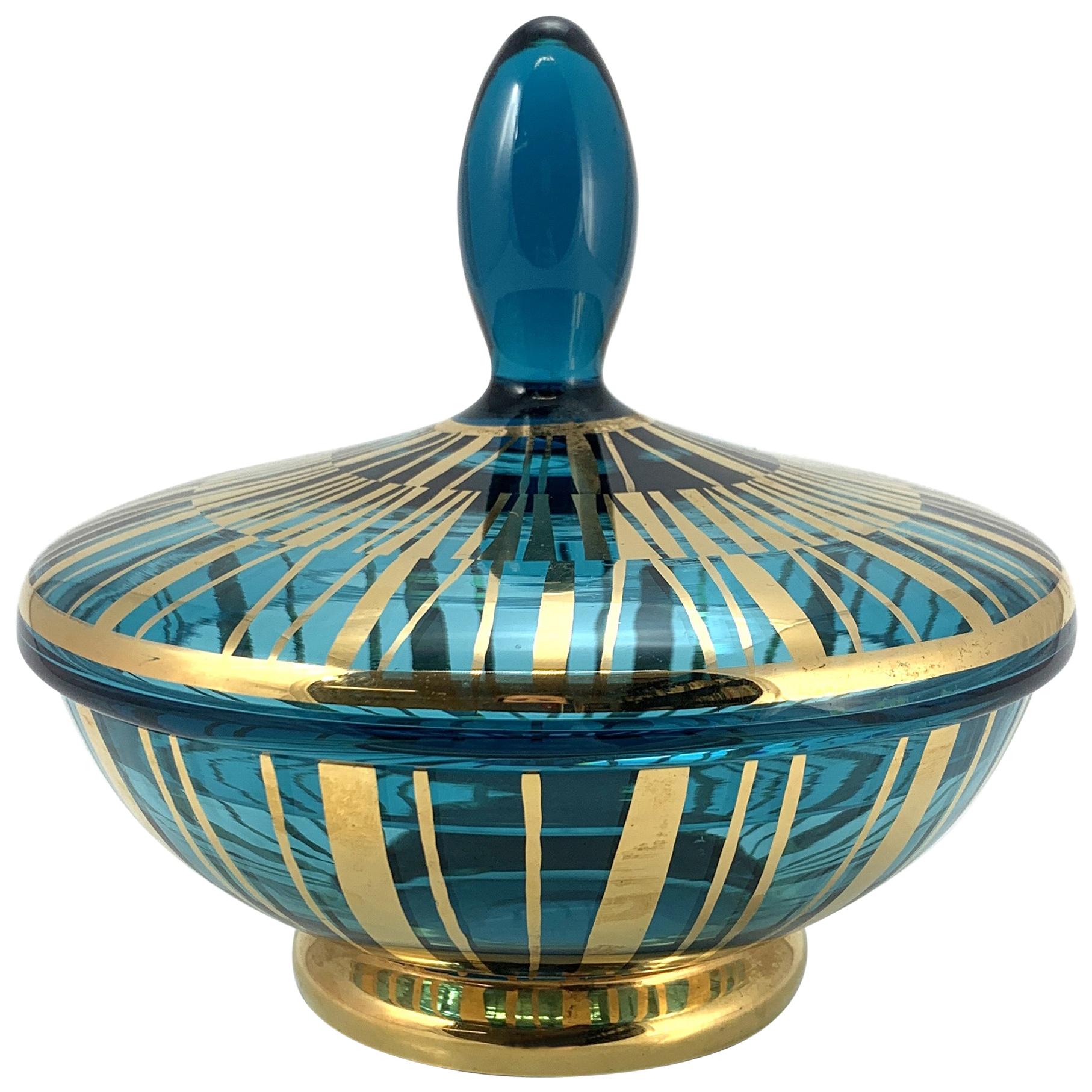 Turquise and Golden Glass Bonbonier, 1950s