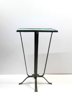 Turquise Enameled Ceramic and Wrought Iron Flower Stand, 1970s