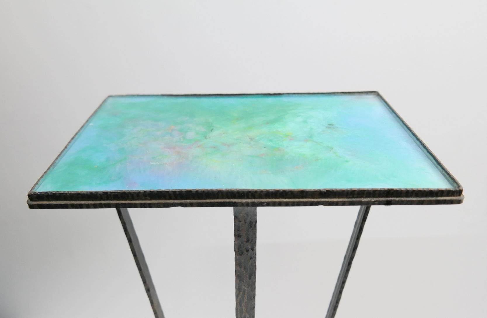 Late 20th Century Turquise Enameled Ceramic and Wrought Iron Flower Stand, 1970s For Sale