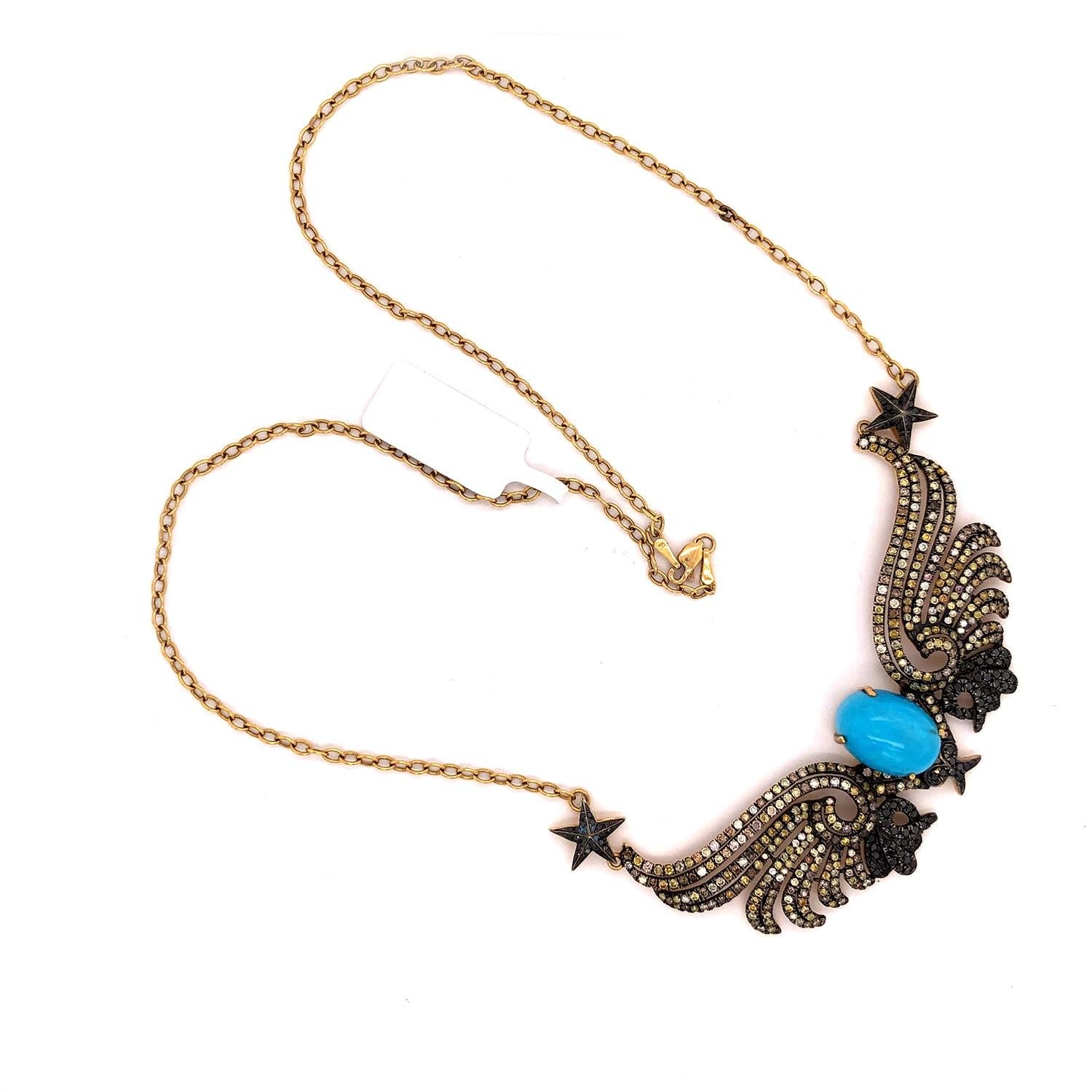 Turquise-Halskette mit Schmetterlingsflügeln aus 18 Karat Gelbgold mit Diamanten in Pavé-Fassung im Zustand „Neu“ im Angebot in New York, NY