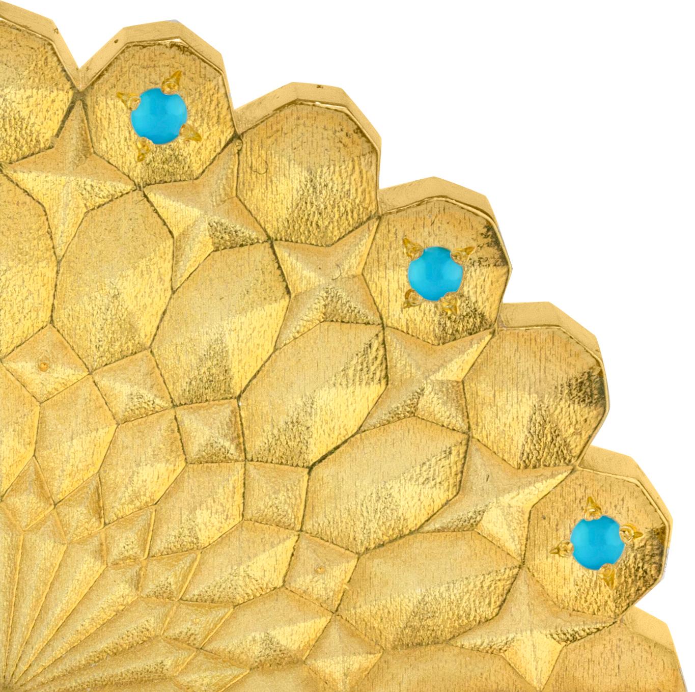 For Sale:  Persian Turquoise Peacock Ring In 18K Yellow Gold   2
