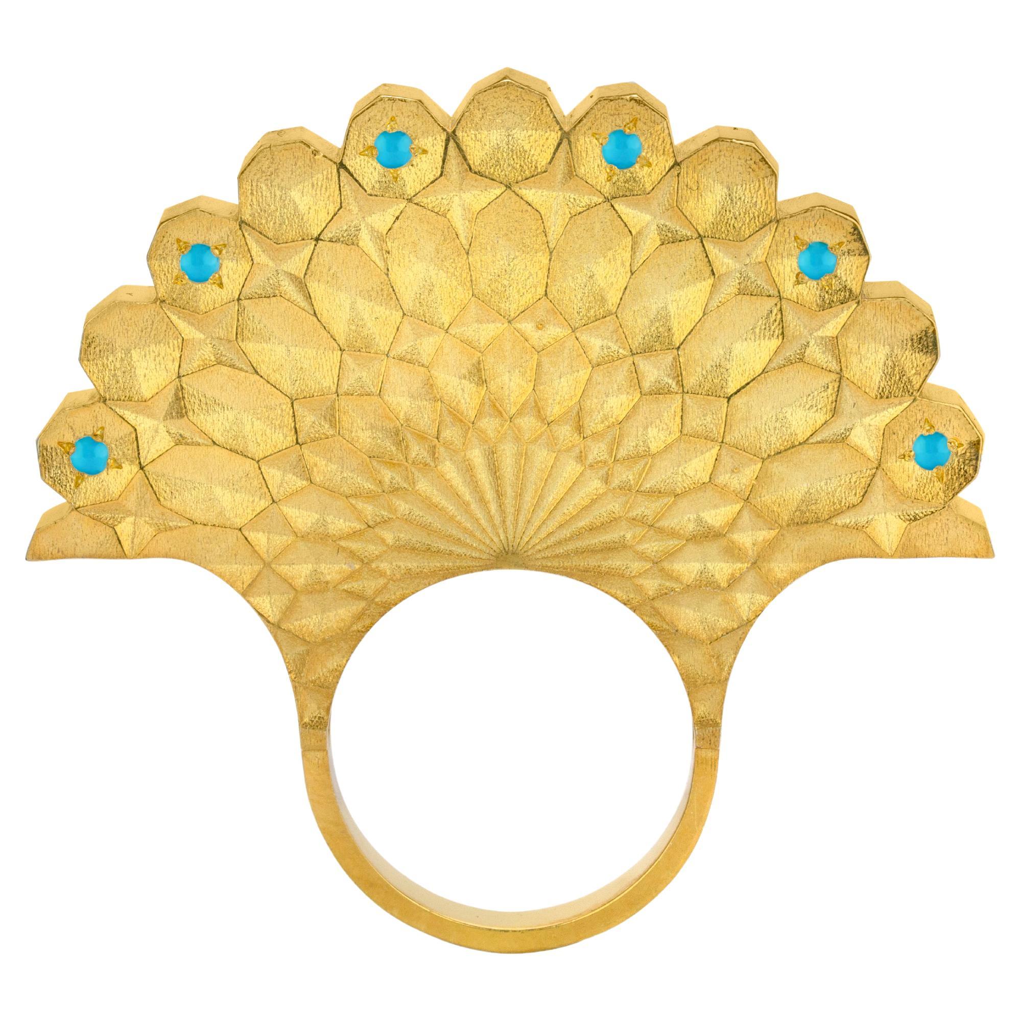 For Sale:  Persian Turquoise Peacock Ring In 18K Yellow Gold