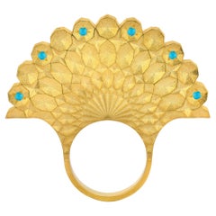Persian Turquoise Peacock Ring In 18K Yellow Gold  