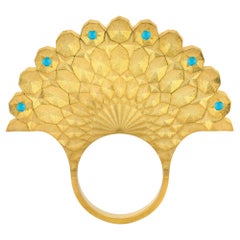 Persian Turquoise Peacock Ring In 18K Yellow Gold