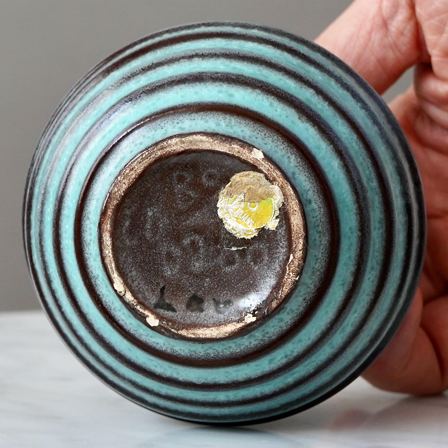 Vaso a globo in ceramica Art Deco turchese di Ewald Dahlskog, Bo Fajans, Svezia, anni '30 in vendita 2