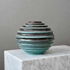 Turquois Art Deco Ceramic Globe Vase by Ewald Dahlskog, Bo Fajans, Sweden, 1930s