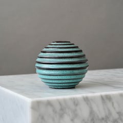 Turquois Art Deco Ceramic Globe Vase by Ewald Dahlskog, Bo Fajans, Sweden, 1930s