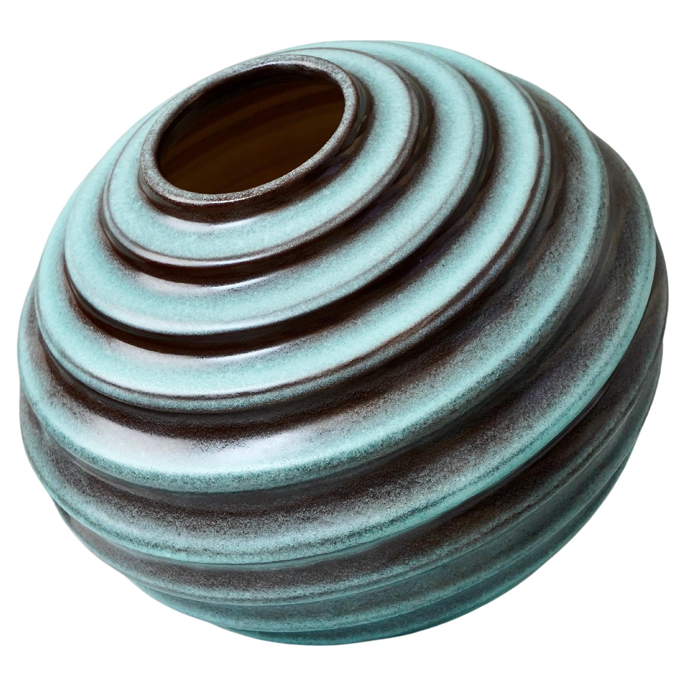 Turquois Art Deco Ceramic Globe Vase by Ewald Dahlskog, Bo Fajans, Sweden, 1930s