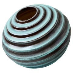 Turquois Art Deco Ceramic Globe Vase by Ewald Dahlskog, Bo Fajans, Sweden, 1930s