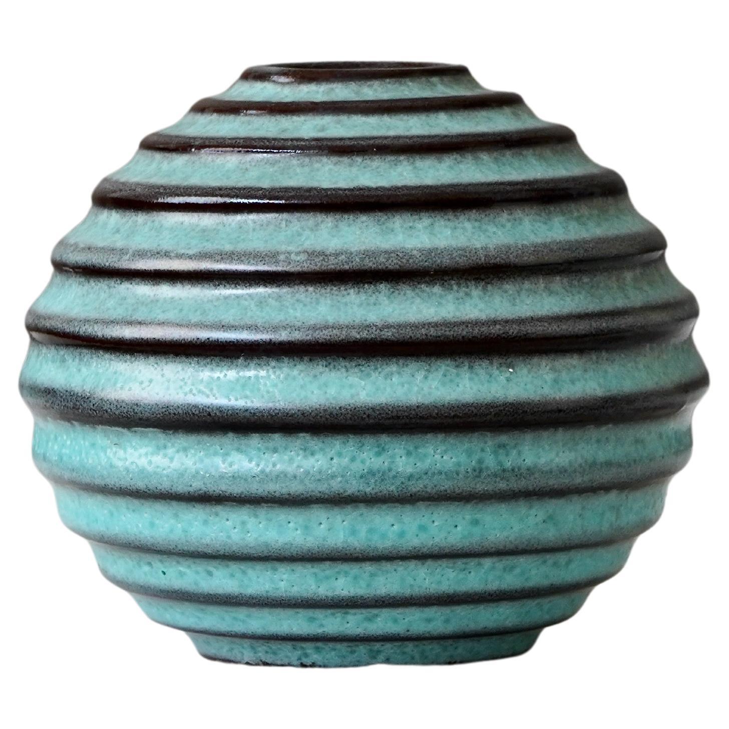 Turquois Art Deco Ceramic Globe Vase by Ewald Dahlskog, Bo Fajans, Sweden, 1930s