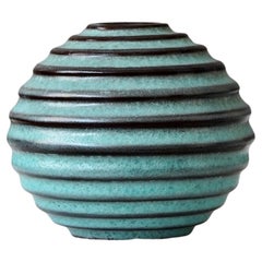 Türkisfarbene Art-Déco-Keramikkugelvase von Ewald Dahlskog, Bo Fajans, Schweden, 1930er Jahre