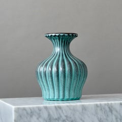 Turquois Art Deco Ceramic Vase by Ewald Dahlskog, Bo Fajans, Sweden, 1930s