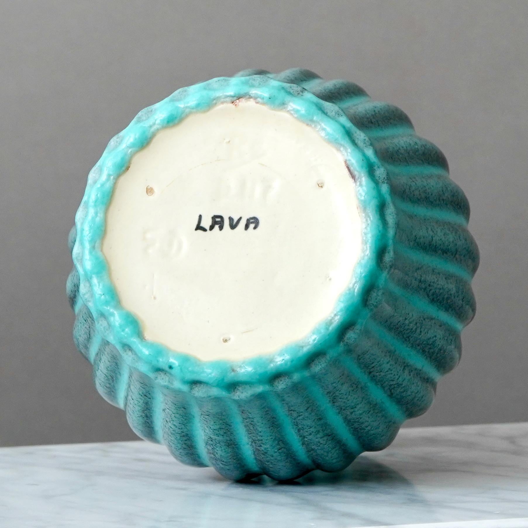 Turquois Art Deco Ceramic Vase by Ewald Dahlskog, Bo Fajans, Sweden, 1930s For Sale 2