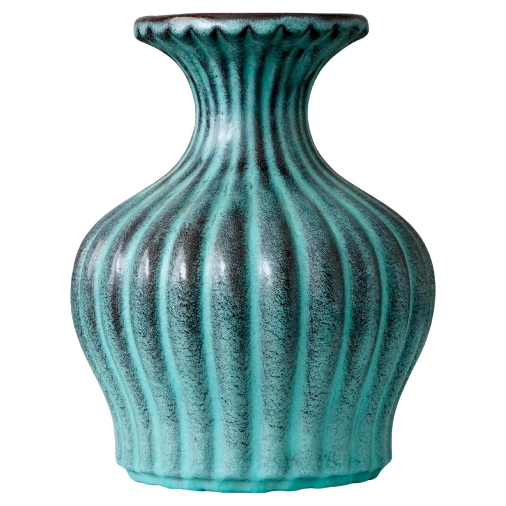 Turquois Art Deco Ceramic Vase by Ewald Dahlskog, Bo Fajans, Sweden, 1930s For Sale