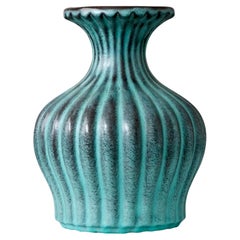 Vase Art déco turquois d'Ewald Dahlskog, Bo Fajans, Suède, années 1930