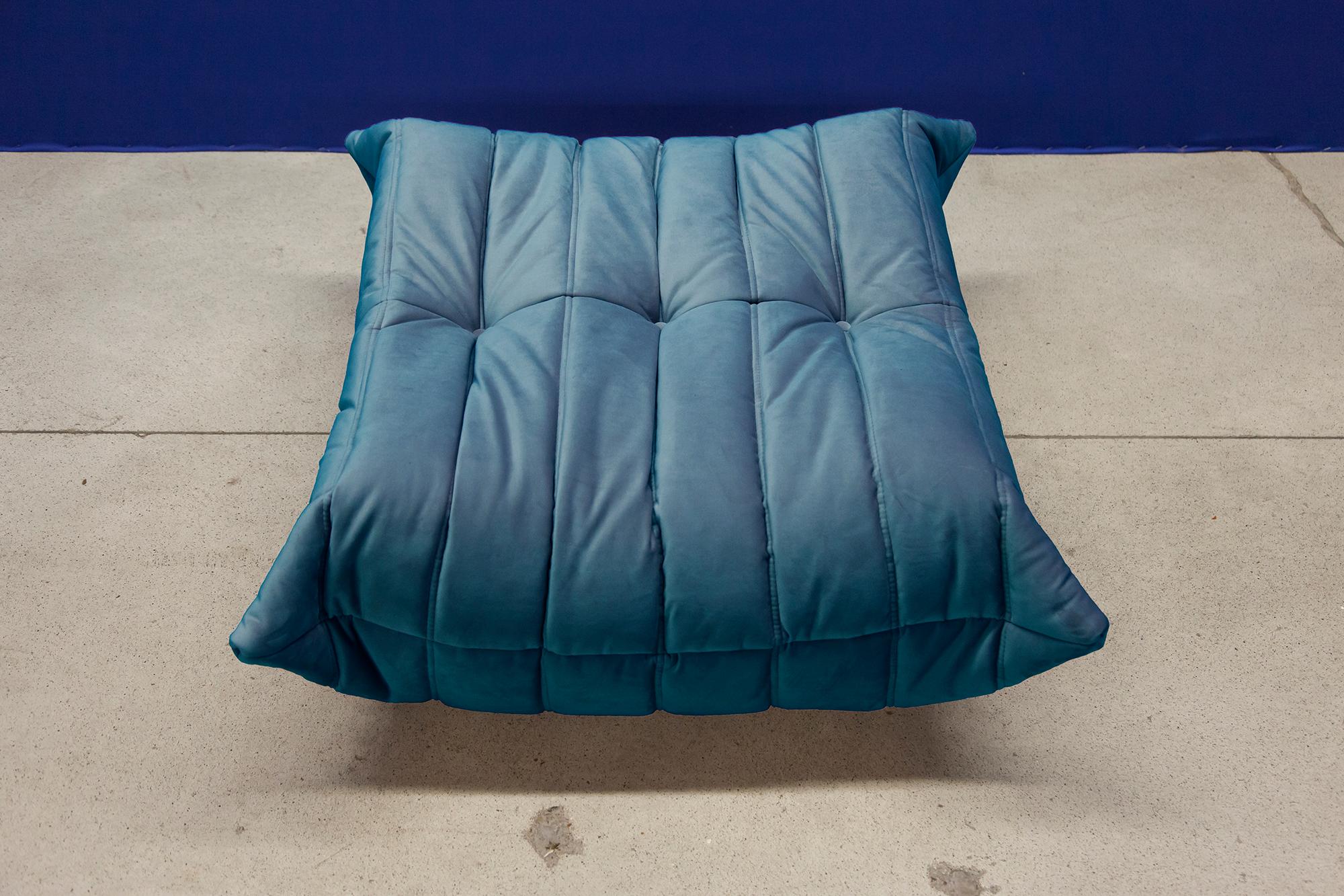 Turquois Velvet Togo Sofa Set by Michel Ducaroy for Ligne Roset, Set of 5 For Sale 13