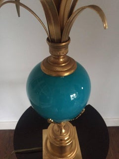 Turquoise & Brass Table Lamp in the Style of Maison Charles, France, circa 1970