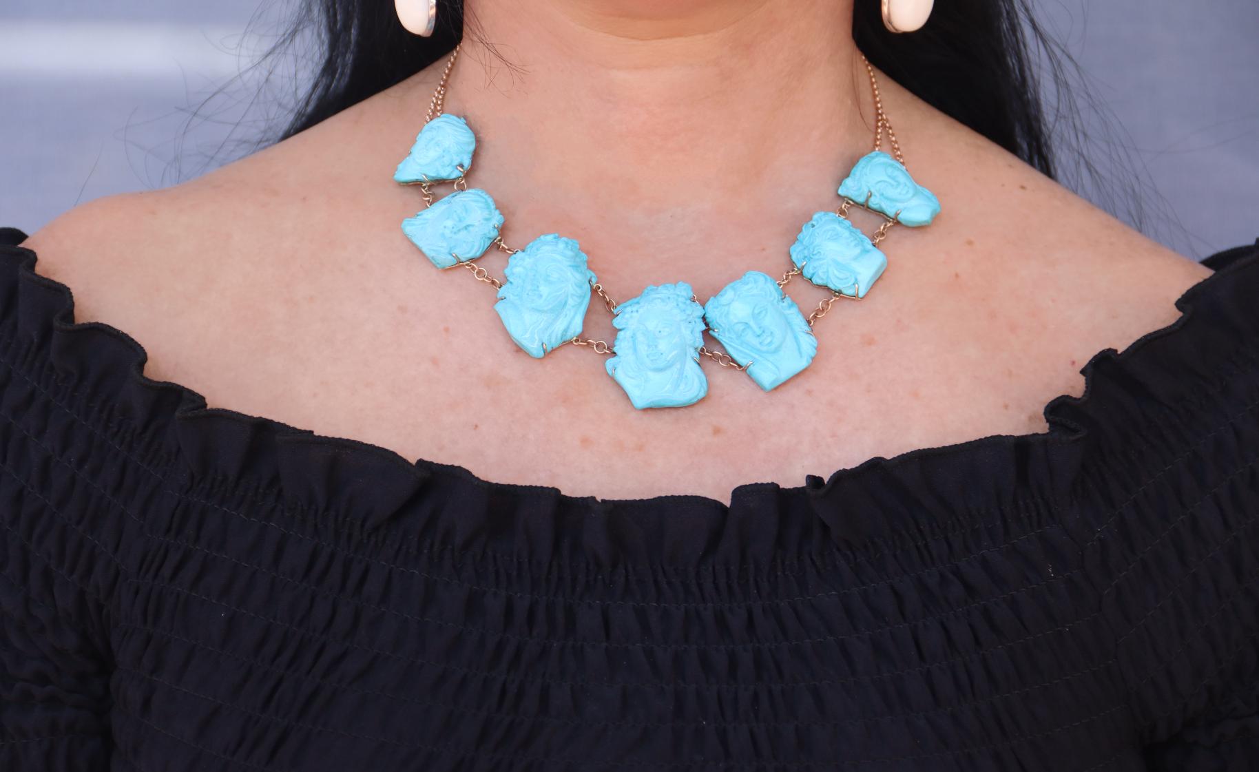 Turquoise 14 Karat Yellow Gold Choker Necklace For Sale 4