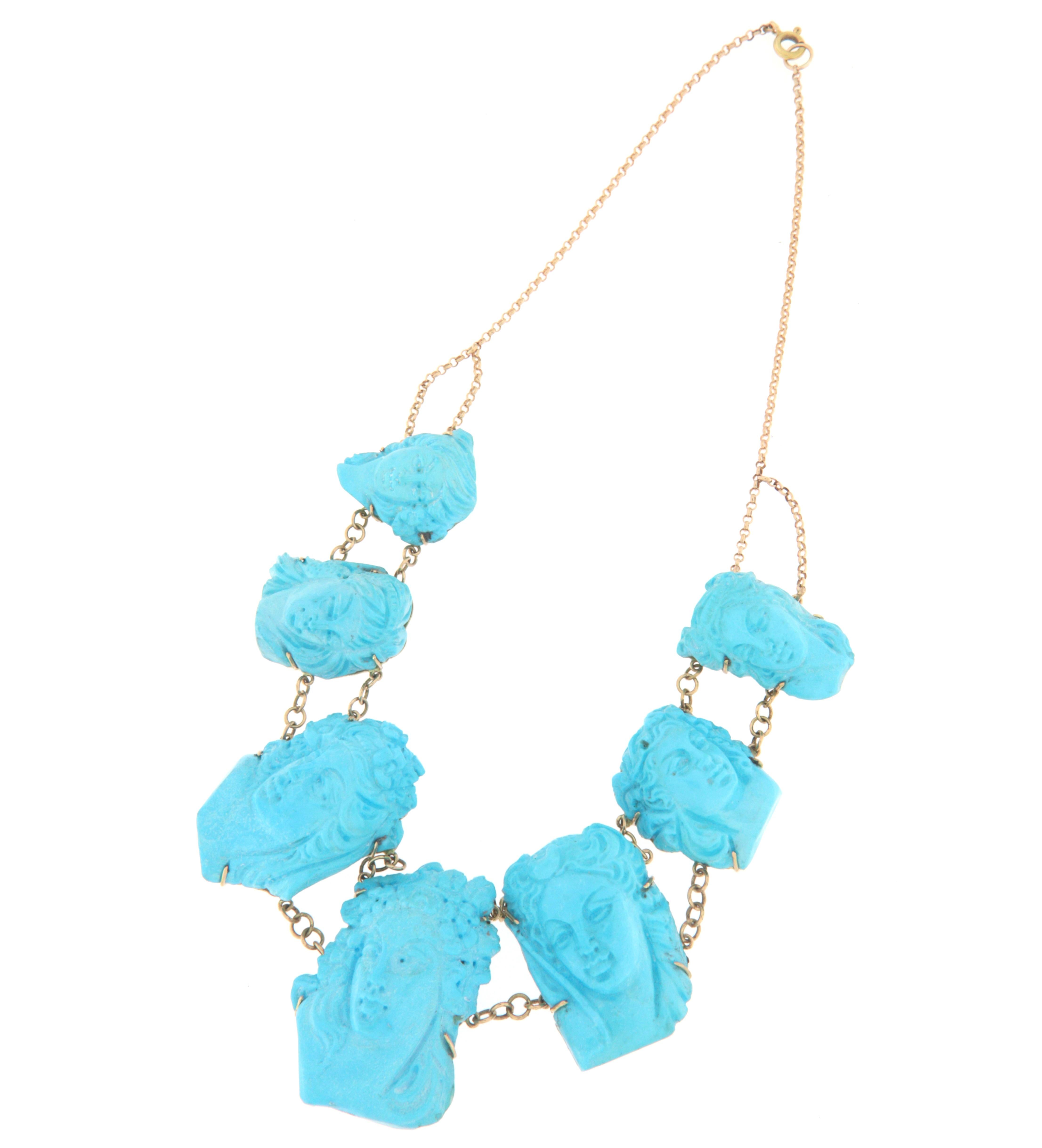 Turquoise 14 Karat Yellow Gold Choker Necklace In New Condition For Sale In Marcianise, IT