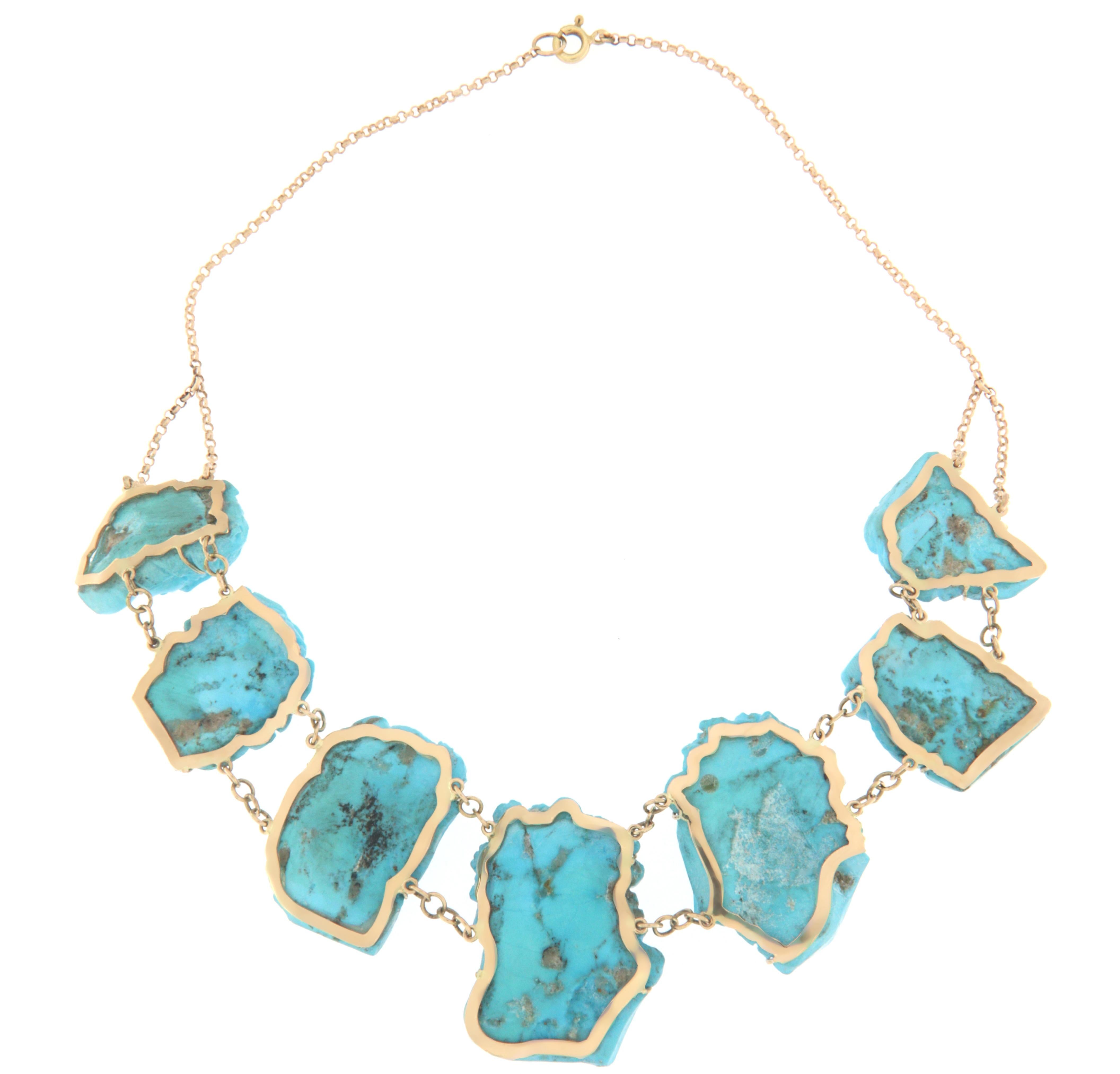 Turquoise 14 Karat Yellow Gold Choker Necklace In New Condition For Sale In Marcianise, IT