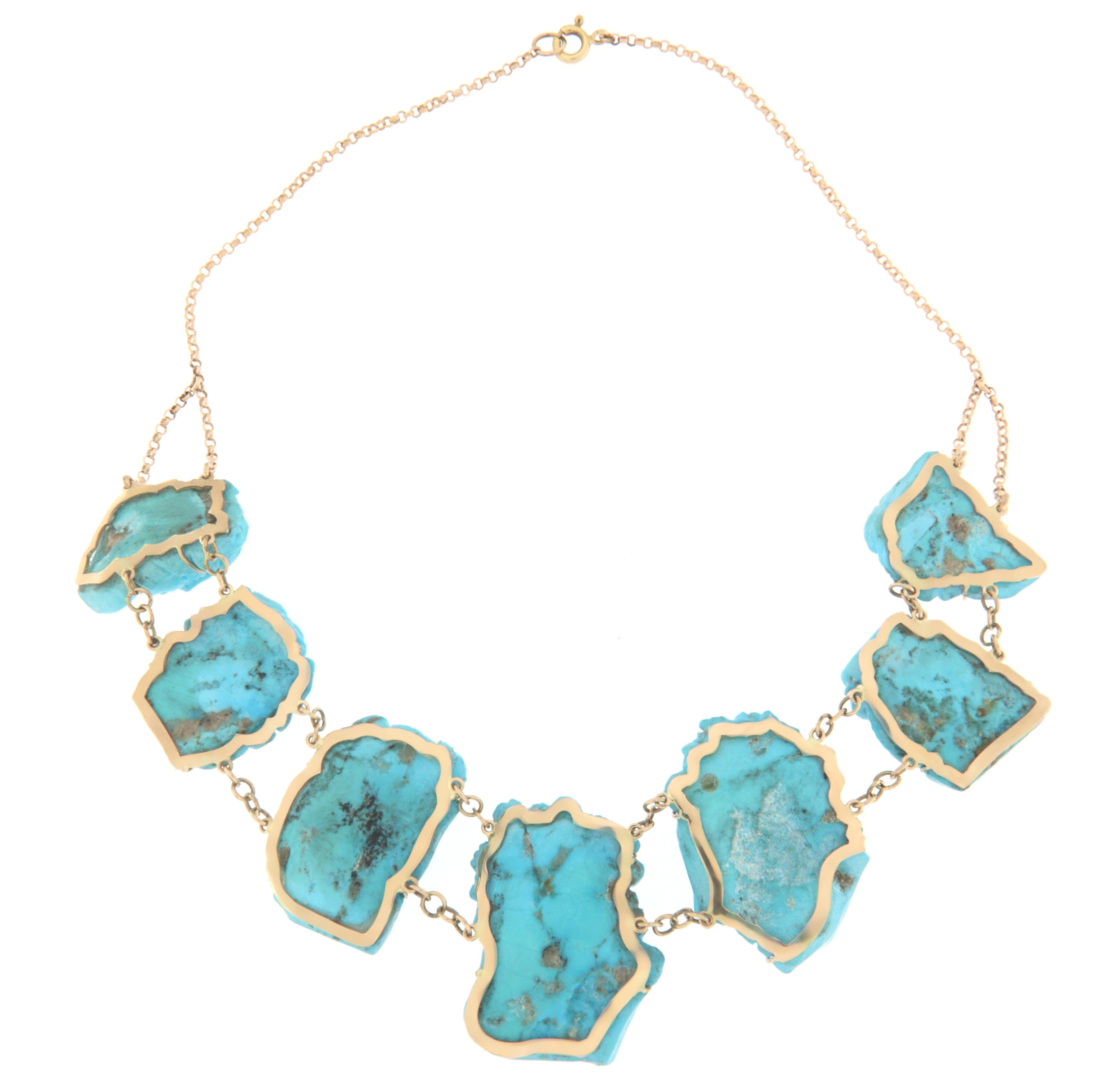 Women's Turquoise 14 Karat Yellow Gold Choker Necklace For Sale